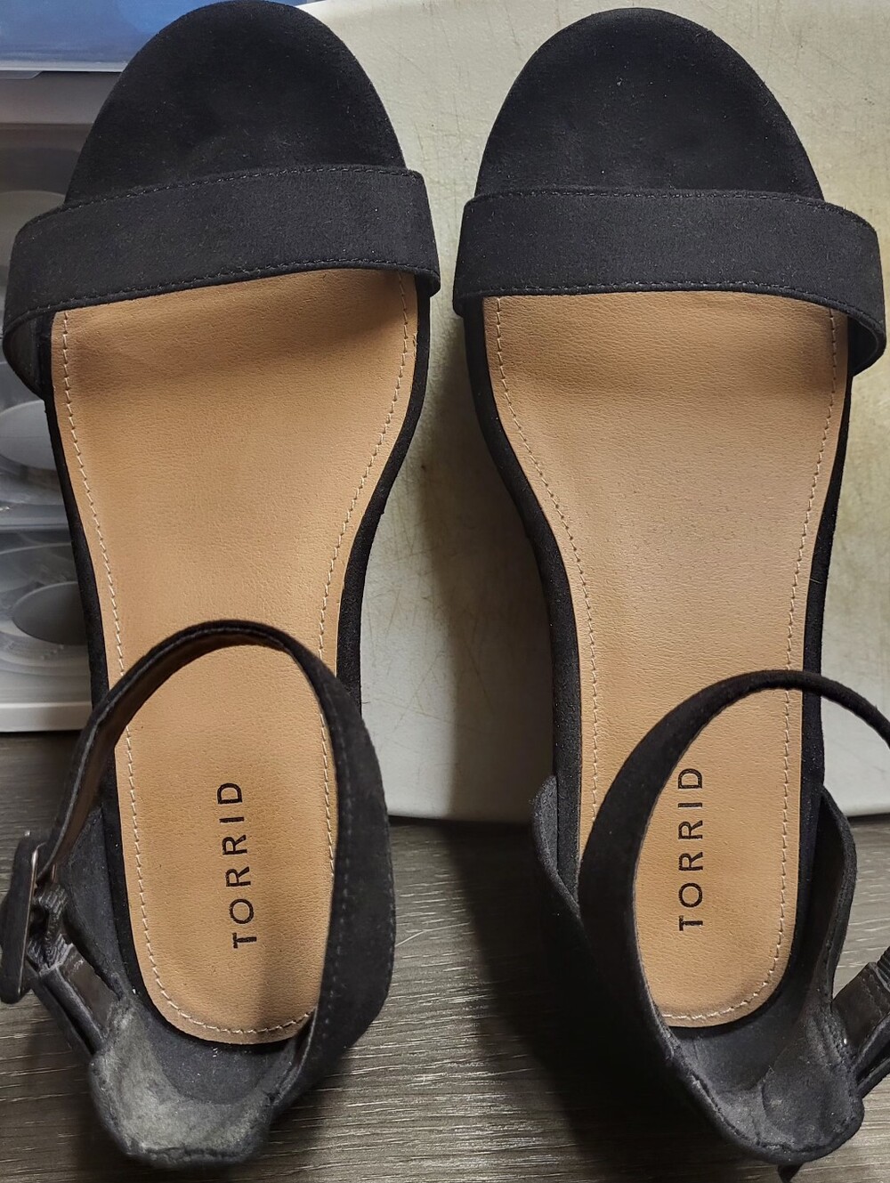 Torrid Black Suede Open-Toe Ankle Strap Platform Sandals